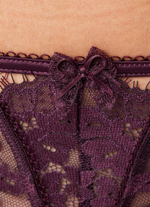Lounge Roxanna jarretels van mesh met borduring - detail 2 aubergine