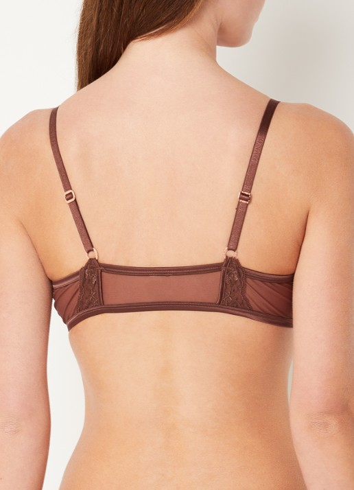 Lounge Seduce plunge bh van mesh met borduring - achterkant chocoladebruin