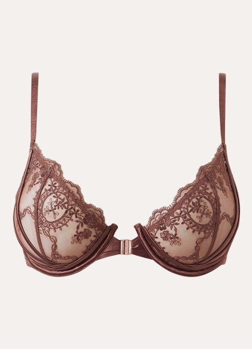 Lounge Seduce plunge bh van mesh met borduring - voorkant 2 chocoladebruin