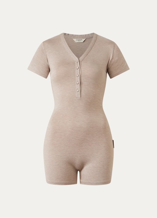 Lounge Slim fit playsuit - voorkant donkerbeige