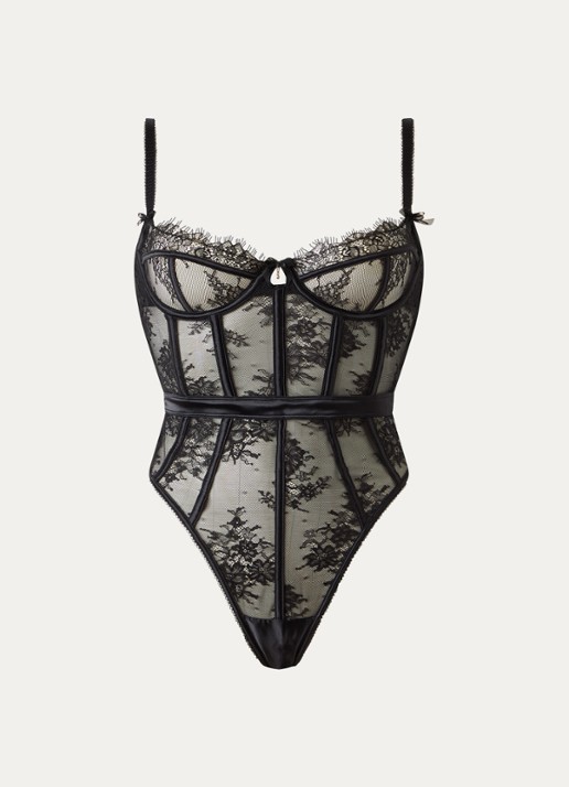 Lounge Soraya van mesh met kant - voorkant zwart