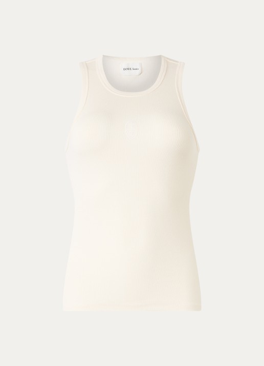 Love Stories Bella ribgebreide tanktop met logoborduring - voorkant 2 gebroken wit