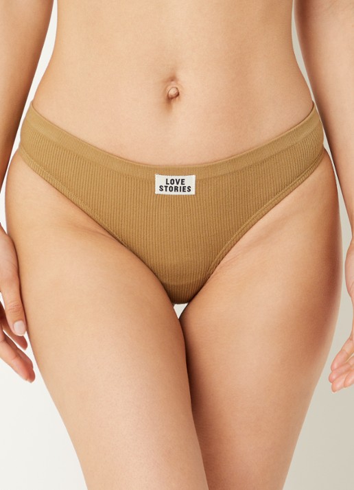 Love Stories Lima tanga met ribstructuur en logo - voorkant 5 khaki