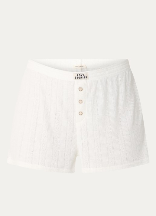 Love Stories Sunday pyjamashorts met logo  - voorkant gebroken wit