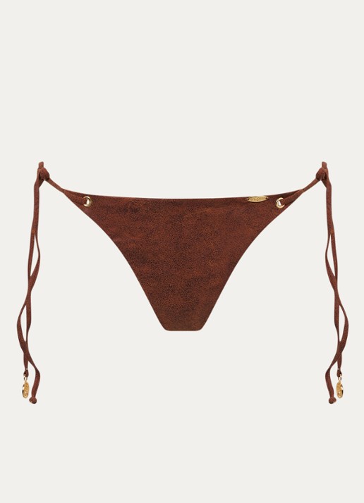 Luli Fama Brazilian bikinislip met print en plooidetail - voorkant 4 bruin