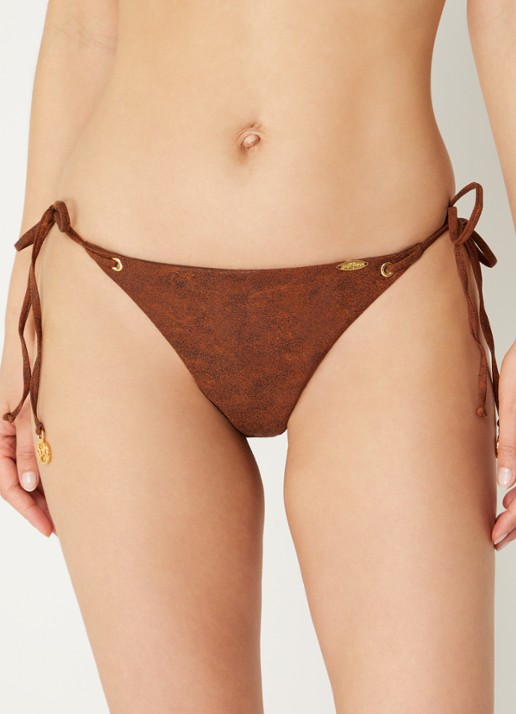 Luli Fama Brazilian bikinislip met print en plooidetail - voorkant 5 bruin