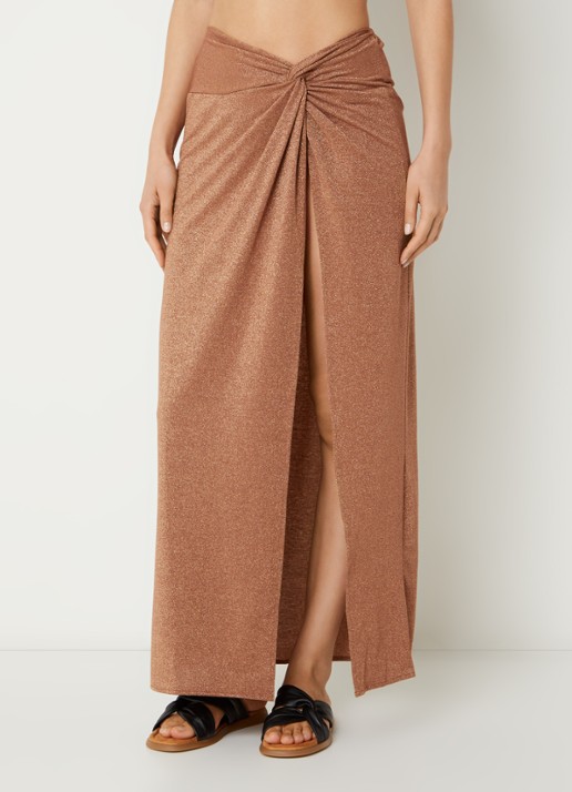 Luli Fama Maxi strandrok met plooidetail en lurex