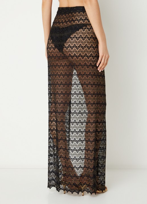 Luli Fama Midnight Currents strandrok met lurex en opengewerkt dessin  - achterkant zwart