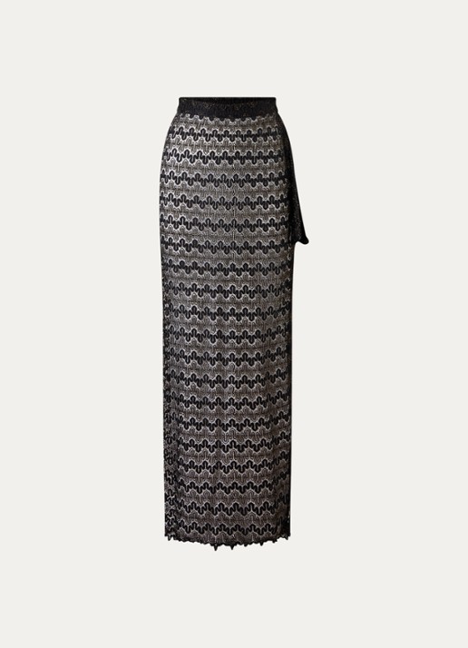 Luli Fama Midnight Currents strandrok met lurex en opengewerkt dessin  - voorkant 3 zwart