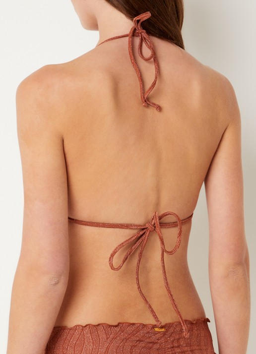 Luli Fama Molded voorgevormde triangel bikinitop met lurex - achterkant steenrood