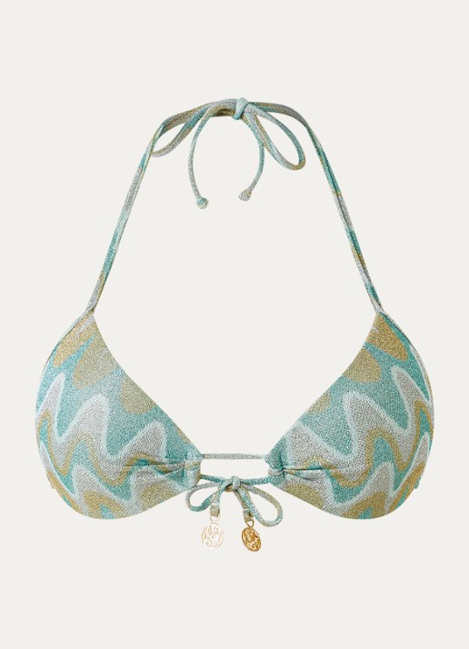 Luli Fama Molded voorgevormde triangel bikinitop met lurex - voorkant 2 turquoise