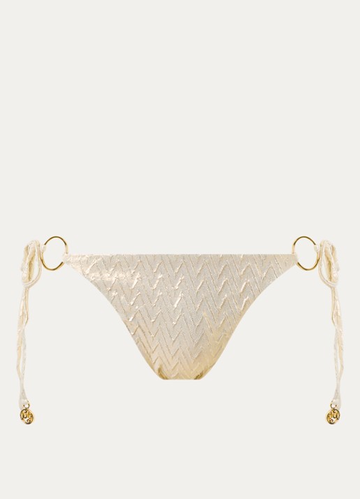 Luli Fama Ring bikinislip met print en lurex - voorkant goud