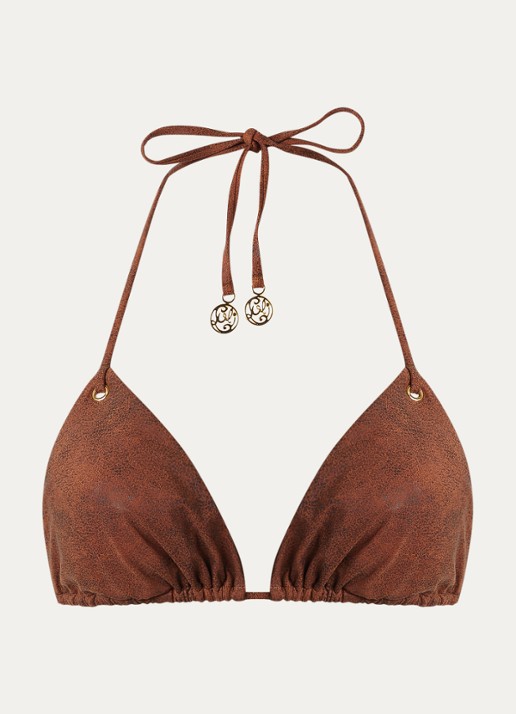 Luli Fama Triangel bikinitop met print  - voorkant 2 bruin