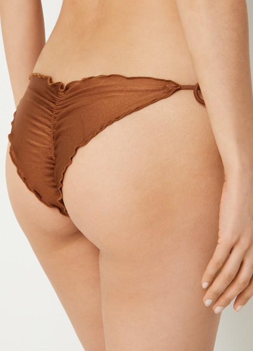 Luli Fama Wavey bikinislip met geknoopt detail - achterkant bruin