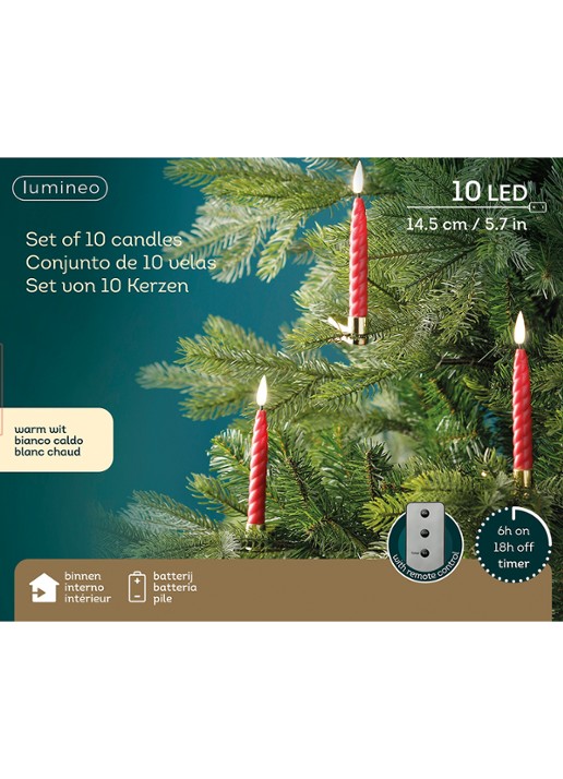 Lumineo LED-kaars 15 cm set van 10 - detail rood