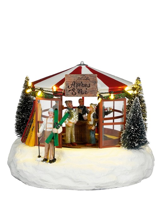 Luville Collectables Apres Ski Bar kerstdorp met verlichting 20 cm - voorkant rood