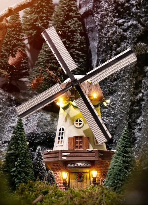 Luville Collectables Windmolen met verlichting 27 cm - voorkant 2 bruin
