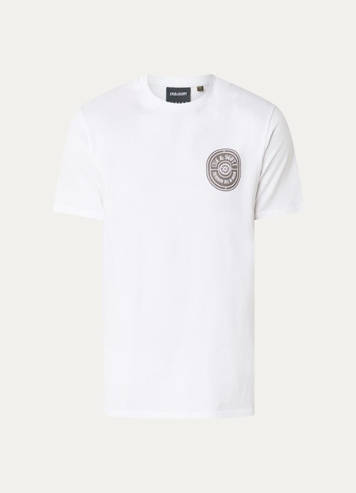 Lyle & Scott Borders T-shirt met logo- en backprint - voorkant wit