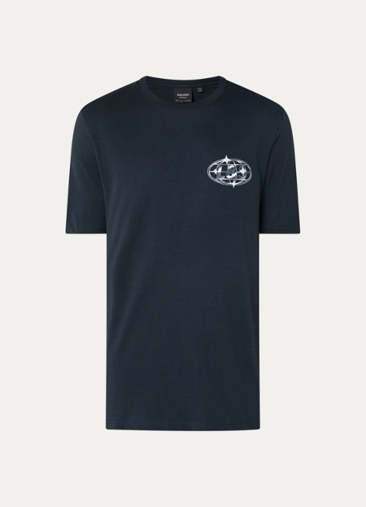 Lyle & Scott Chrome T-shirt met logo- en backprint - voorkant zwart