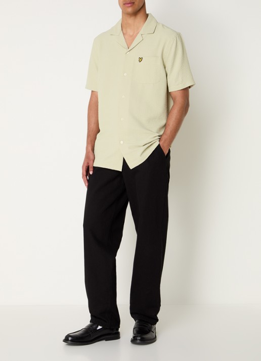 Lyle & Scott Crinkle Resort regular fit overhemd met borstzak - voorkant 3 beige