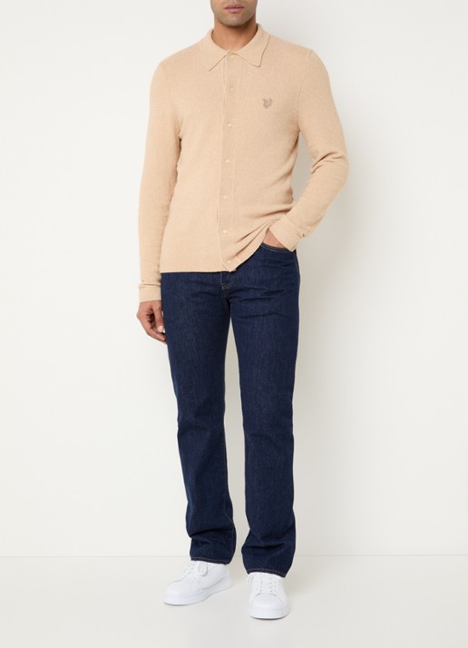 Lyle & Scott Fijngebreid vest met logoborduring - voorkant 2 beige