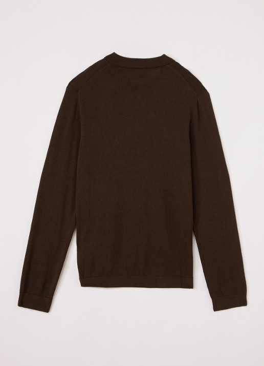 Lyle & Scott Fijngebreide polo met logo - voorkant 2 donkerbruin