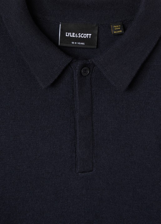 Lyle & Scott Fijngebreide polo met logo - detail 3 donkerblauw