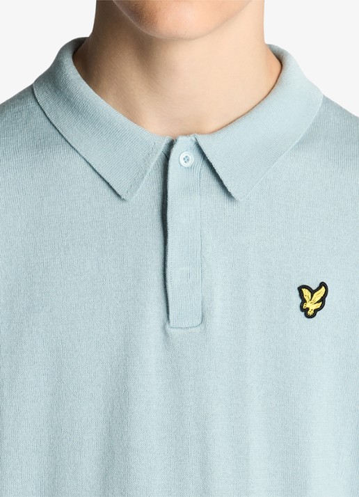 Lyle & Scott Fijngebreide polo met logo - detail 3 blauwgrijs