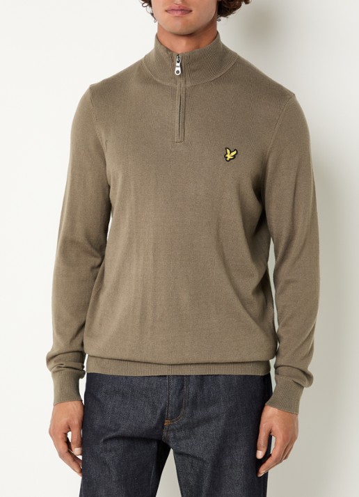 Lyle & Scott Fijngebreide pullover in merino wolblend met halve rits