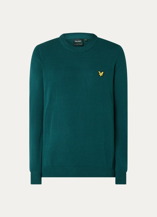 Lyle & Scott Fijngebreide pullover met logo - voorkant groen