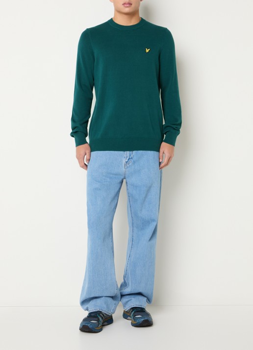 Lyle & Scott Fijngebreide pullover met logo - voorkant 2 groen