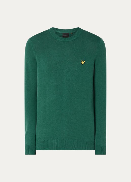 Lyle & Scott Fijngebreide pullover met logo - voorkant groen