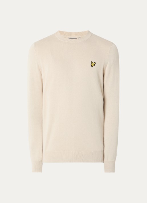 Lyle & Scott Fijngebreide pullover met logo - voorkant 3 beige
