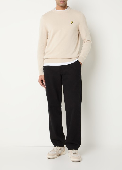 Lyle & Scott Fijngebreide pullover met logo - voorkant 4 beige