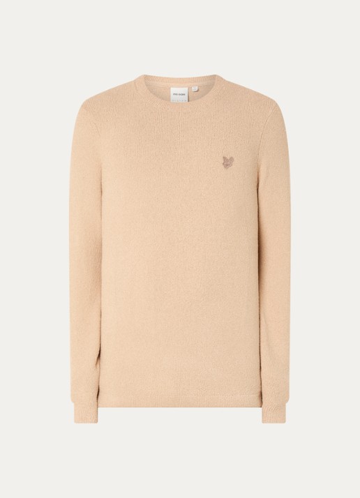 Lyle & Scott Fijngebreide pullover met logoborduring - voorkant 2 camel