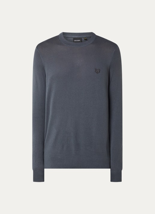Lyle & Scott Fijngebreide pullover met logoborduring - voorkant 2 grijs