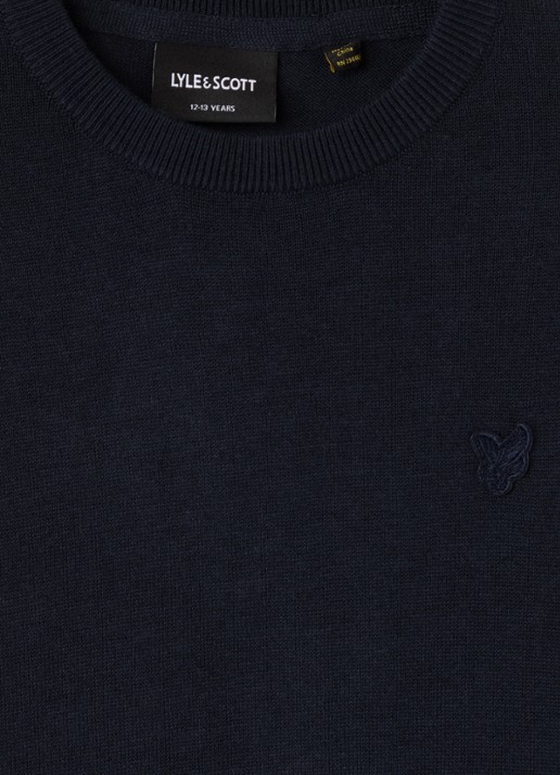 Lyle & Scott Fijngebreide pullover met logoborduring - detail 3 donkerblauw