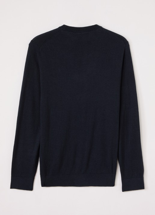 Lyle & Scott Fijngebreide pullover met logoborduring - voorkant 2 donkerblauw