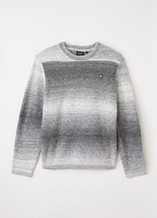 Lyle & Scott Fijngebreide trui in wolblend - voorkant grijsmele
