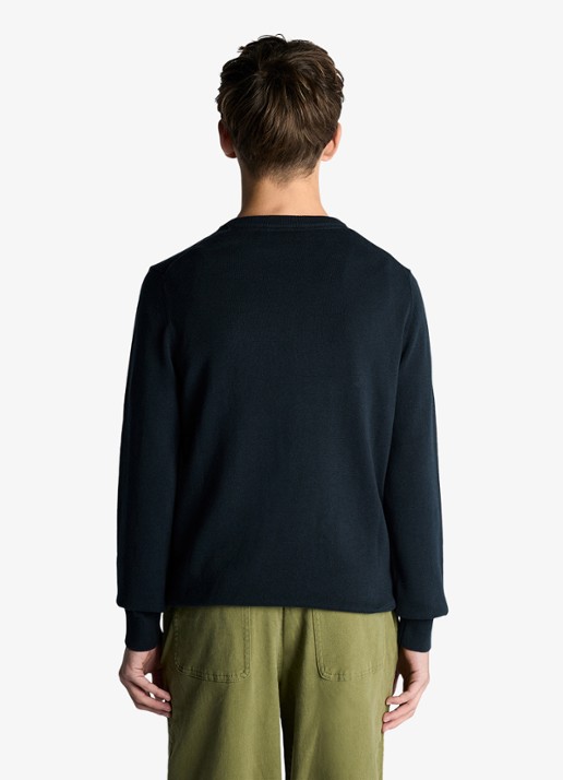 Lyle & Scott Fijngebreide trui met logoborduring - achterkant donkerblauw