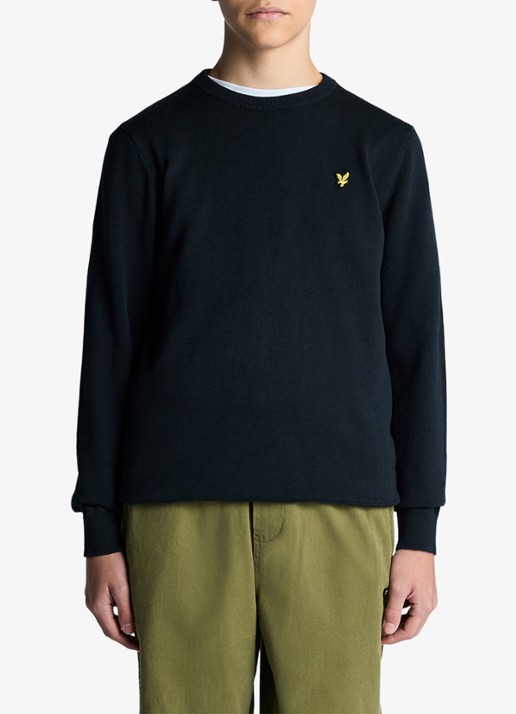 Lyle & Scott Fijngebreide trui met logoborduring - voorkant 2 donkerblauw