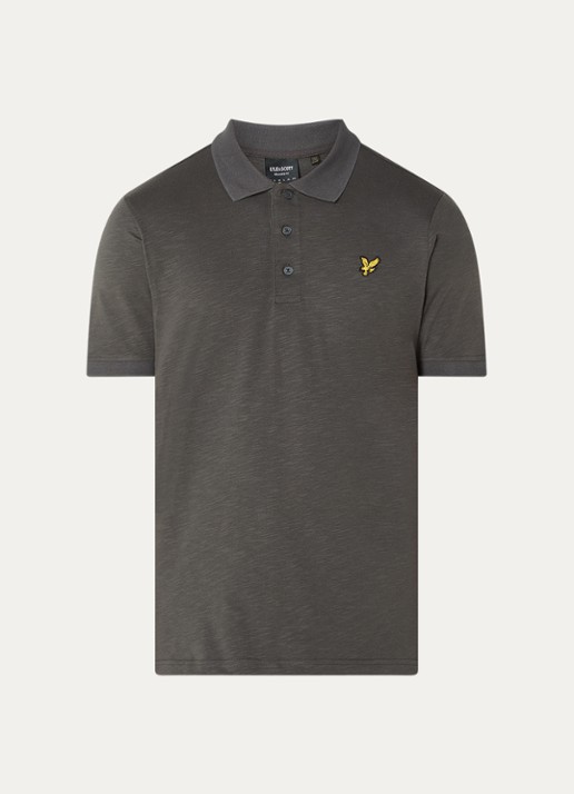 Lyle & Scott Fine Slub regular fit polo met logo - voorkant 3 antraciet