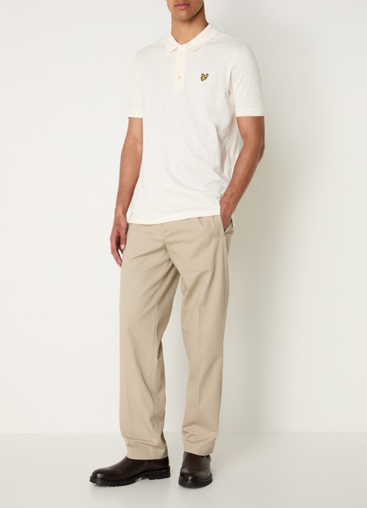 Lyle & Scott Fine Slub regular fit polo met logo - voorkant 4 beige
