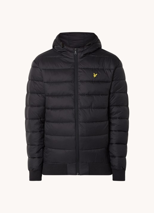 Lyle & Scott Gewatteerde jas met capuchon en logo - voorkant zwart