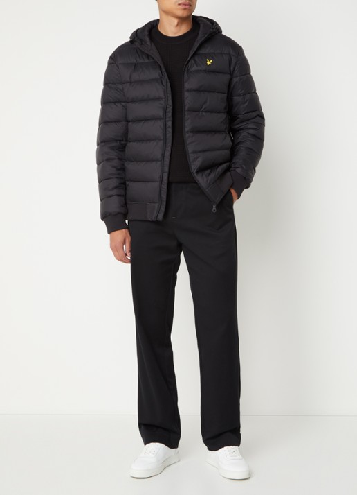 Lyle & Scott Gewatteerde jas met capuchon en logo - voorkant 2 zwart