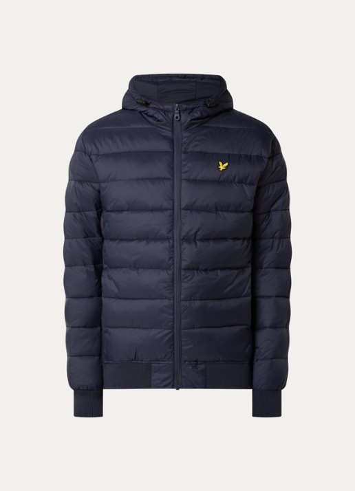 Lyle & Scott Gewatteerde jas met capuchon en logo - voorkant donkerblauw