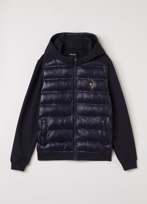 Lyle & Scott Hybrid gewatteerde vest met logo  - voorkant 2 donkerblauw