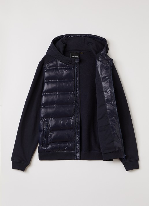 Lyle & Scott Hybrid gewatteerde vest met logo  - voorkant 3 donkerblauw