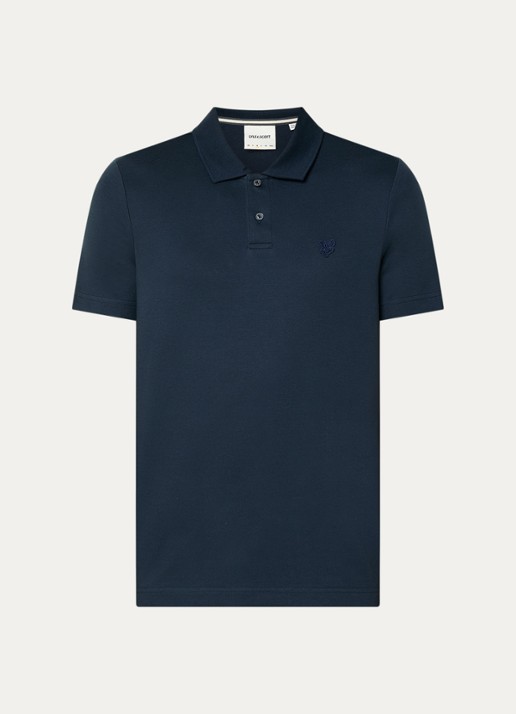 Lyle & Scott Interlock regular fit polo met logoborduring - voorkant 3 donkerblauw