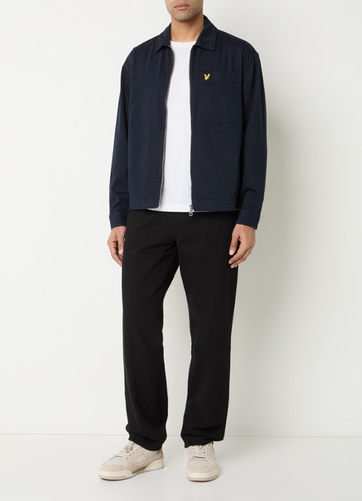 Lyle & Scott Overshirt met logo en borstzak - voorkant 2 donkerblauw